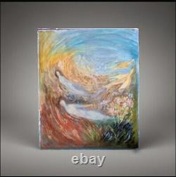 Tableau ancien Hst scène de genre animée surréalisme signé Picaut XX Dlg Chagall