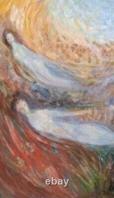Tableau ancien Hst scène de genre animée surréalisme signé Picaut XX Dlg Chagall