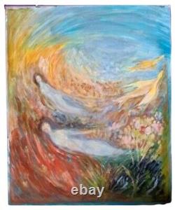 Tableau ancien Hst scène de genre animée surréalisme signé Picaut XX Dlg Chagall
