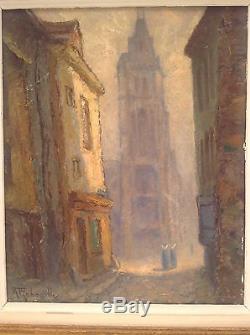 Tableau ancien Huile Impressionniste Paysage Amiens Nonnes signé A. Rabouille