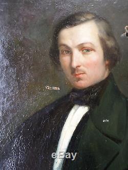 Tableau ancien/ Huile-Portrait-Homme-École française XIXe-CATHELINAUX-1846-oil