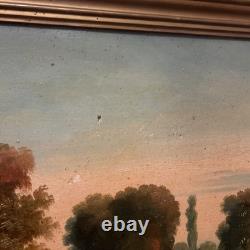 Tableau ancien Huile Sur Toile XIXe Scène Pêche cadre bois doré décoration
