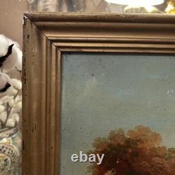 Tableau ancien Huile Sur Toile XIXe Scène Pêche cadre bois doré décoration