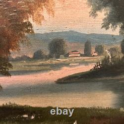 Tableau ancien Huile Sur Toile XIXe Scène Pêche cadre bois doré décoration