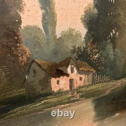Tableau ancien Huile Sur Toile XIXe Scène Pêche cadre bois doré décoration