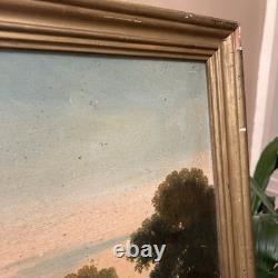 Tableau ancien Huile Sur Toile XIXe Scène Pêche cadre bois doré décoration