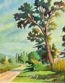 Tableau ancien Huile paysage Fauve Pont AVEN signé Ferran début XXème