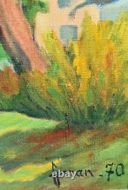 Tableau ancien Huile paysage Fauve Pont AVEN signé Ferran début XXème