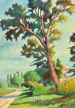 Tableau ancien Huile paysage Fauve Pont AVEN signé Ferran début XXème