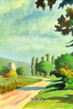 Tableau ancien Huile paysage Fauve Pont AVEN signé Ferran début XXème