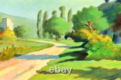 Tableau ancien Huile paysage Fauve Pont AVEN signé Ferran début XXème