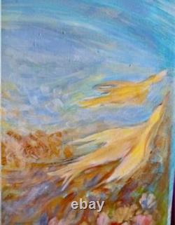 Tableau ancien Huile scène de genre animée signé Picaut XX Dlg Marc Chagall