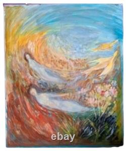 Tableau ancien Huile scène de genre animée signé Picaut XX Dlg Marc Chagall