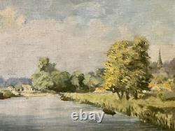 Tableau ancien Huile sur Toile Écluse de Neuilly-sur-Marne 1948 signé Bern Art