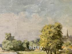 Tableau ancien Huile sur Toile Écluse de Neuilly-sur-Marne 1948 signé Bern Art