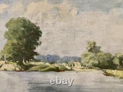 Tableau ancien Huile sur Toile Écluse de Neuilly-sur-Marne 1948 signé Bern Art