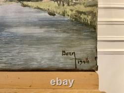 Tableau ancien Huile sur Toile Écluse de Neuilly-sur-Marne 1948 signé Bern Art