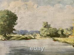 Tableau ancien Huile sur Toile Écluse de Neuilly-sur-Marne 1948 signé Bern Art