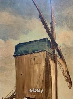 Tableau ancien Huile sur Toile Moulin de Reims 1942 signé Bern Art français WW2