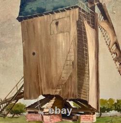 Tableau ancien Huile sur Toile Moulin de Reims 1942 signé Bern Art français WW2