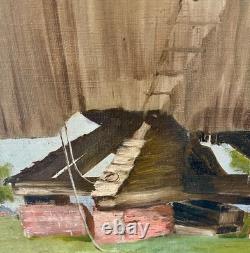 Tableau ancien Huile sur Toile Moulin de Reims 1942 signé Bern Art français WW2