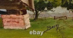 Tableau ancien Huile sur Toile Moulin de Reims 1942 signé Bern Art français WW2