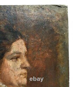 Tableau ancien, Huile sur carton double face, Portraits, Peinture, XIXe