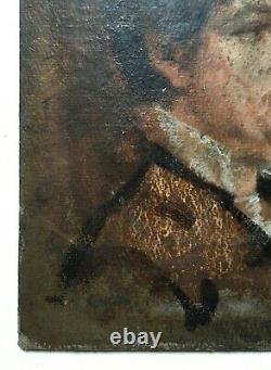 Tableau ancien, Huile sur carton double face, Portraits, Peinture, XIXe