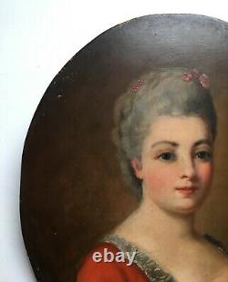 Tableau ancien, Huile sur panneau, Portrait de dame de qualité, XIXe ou avant