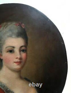 Tableau ancien, Huile sur panneau, Portrait de dame de qualité, XIXe ou avant