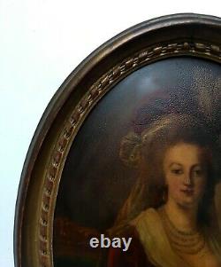 Tableau ancien, Huile sur panneau ovale bombé, Portrait de femme, Encadré, XIXe