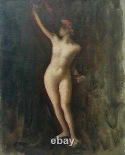 Tableau ancien, Huile sur toile, Etude de nu féminin, Ecole symboliste fin XIXe