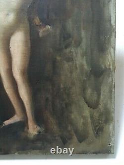 Tableau ancien, Huile sur toile, Etude de nu féminin, Ecole symboliste fin XIXe