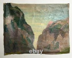 Tableau ancien, Huile sur toile, Falaises, Côte rocheuse, Bretagne Début XXe