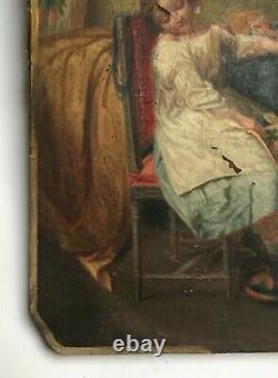 Tableau ancien, Huile sur toile, Jeune fille assoupie, Le modèle endormi, XIXe