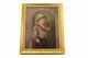 Tableau ancien Huile sur toile Le jeune fumeur Sign&eacute; Cadre dor&eacute; XIX