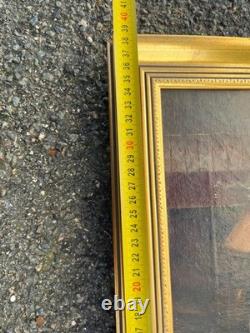 Tableau ancien Huile sur toile Le jeune fumeur Signé Cadre doré XIX