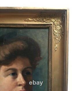 Tableau ancien, Huile sur toile, Portrait de femme, Encadré, Fin XIXe