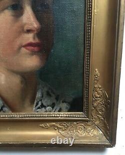 Tableau ancien, Huile sur toile, Portrait de femme, Encadré, Fin XIXe