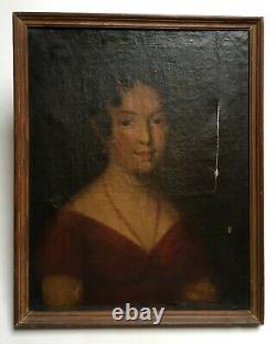 Tableau ancien, Huile sur toile, Portrait de femme, XIXe ou avant