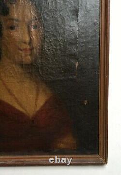 Tableau ancien, Huile sur toile, Portrait de femme, XIXe ou avant