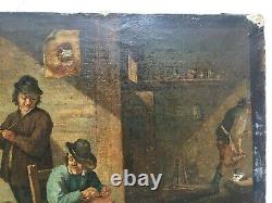 Tableau ancien, Huile sur toile, Scène de taverne, Ecole du Nord, XIXe ou avant