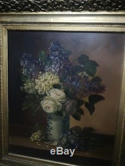 Tableau ancien Huile sur toile à restaurer Nature Morte Bouquet fleurs Durand