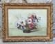 Tableau ancien, Huile sur toile encadre, Nature morte, Bouquet, Vase, Signe