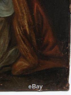 Tableau ancien Huile sur toile femme à genoux Fin XVIII ème Début XIX ème A VOIR