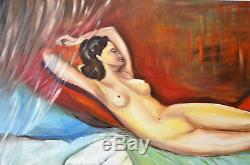 Tableau ancien Huile sur toile femme nue signée FRANCE