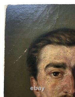 Tableau ancien, Huile sur toile marouflée, Portrait d'homme en uniforme, XIXe