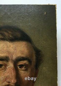 Tableau ancien, Huile sur toile marouflée, Portrait d'homme en uniforme, XIXe