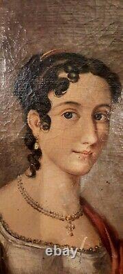 Tableau ancien, Huile sur toile portrait de dame de qualité, XIXe ou avant