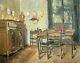 Tableau ancien Huile sur toile scène de genre intérieur cuisine début XXème